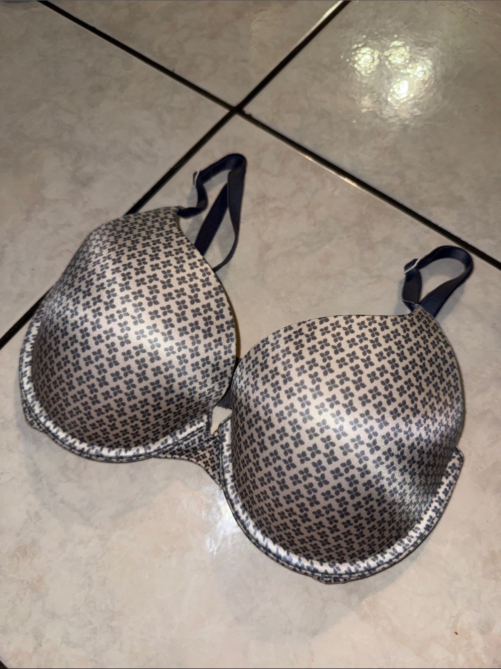 Victoria's Secret Cream Bra with Navy Micro Floral Pattern